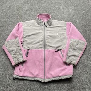 North Face Denali Jacket Youth XL Pink Gray Full Zip Fleece Outdoor Coat Womens